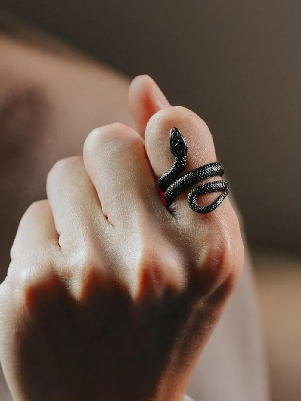 Stylish Black Snake Ring for Men & Women - Stainless Steel & 18K Gold Plated